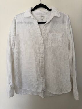 J. Crew Women’s 100% Cotton White Gauze Textured Gauze Button-Down Shirt